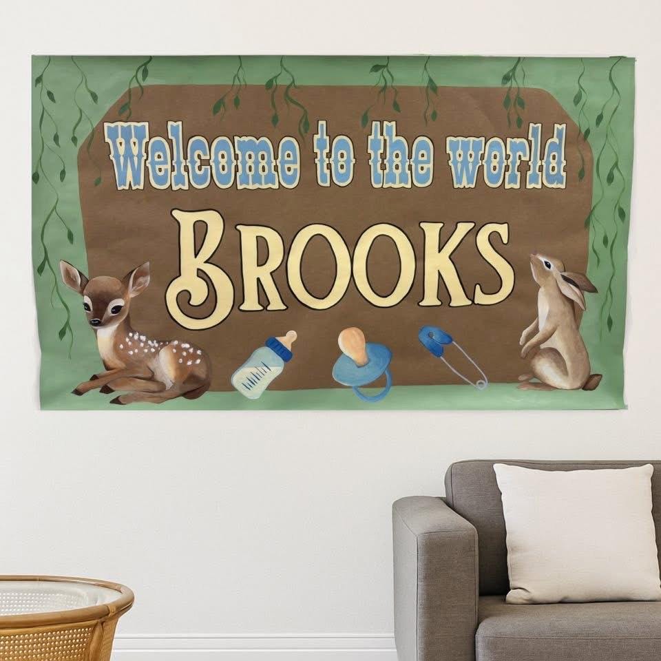 Baby announcement, editable banner mockup template, digital instant canva link