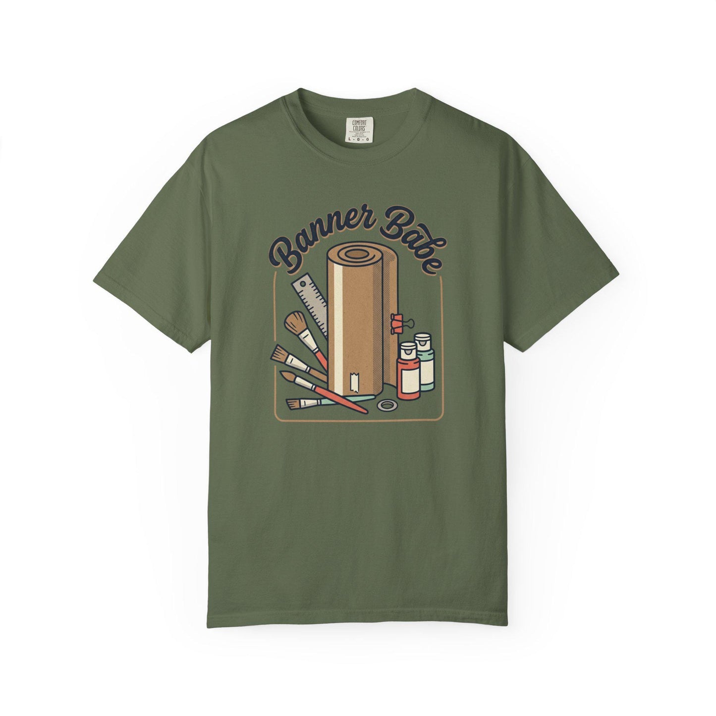 Banner Babe T-shirt | Craft Supplies Illustration, Paint Brushes, Roll of Paper