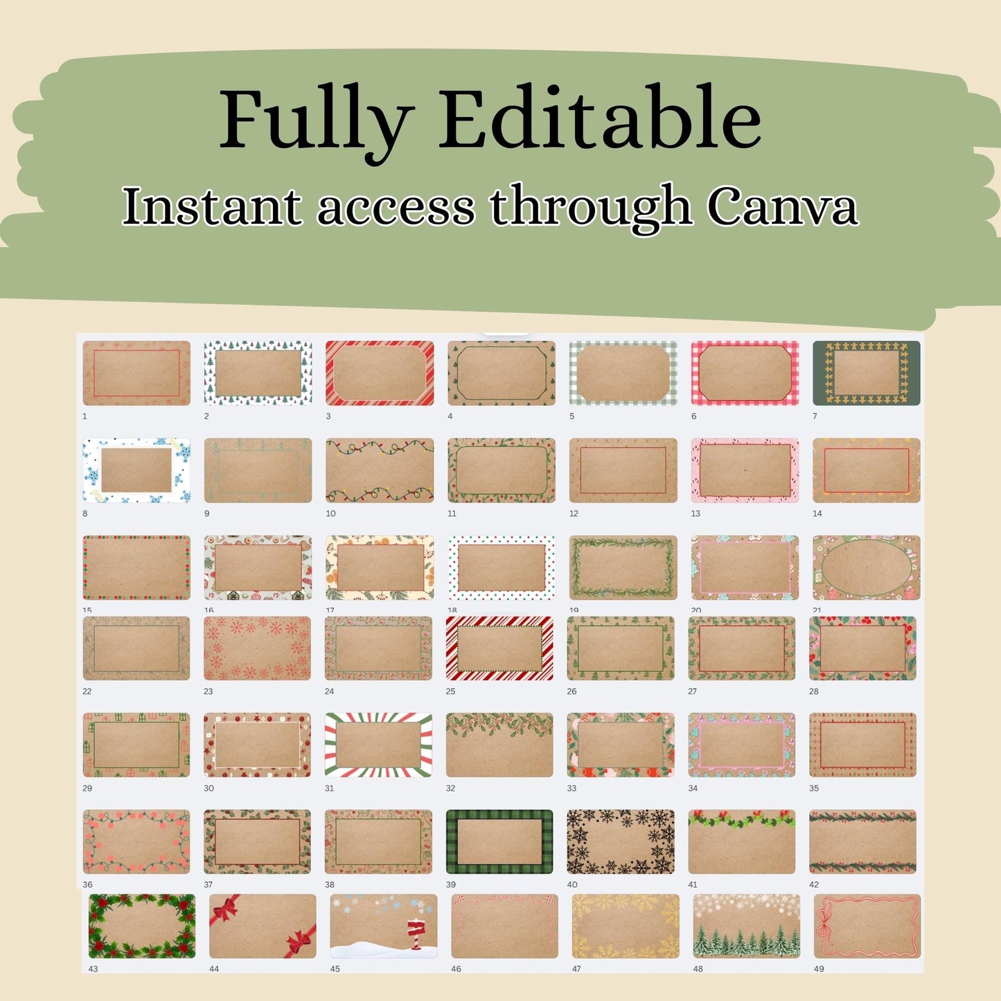 Christmas borders pack of 50! Painted banner editable Canva templates instant digital download