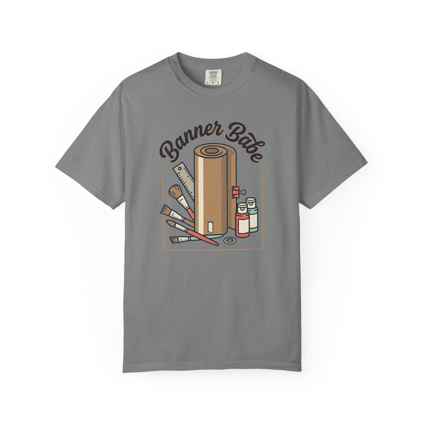 Banner Babe T-shirt | Craft Supplies Illustration, Paint Brushes, Roll of Paper