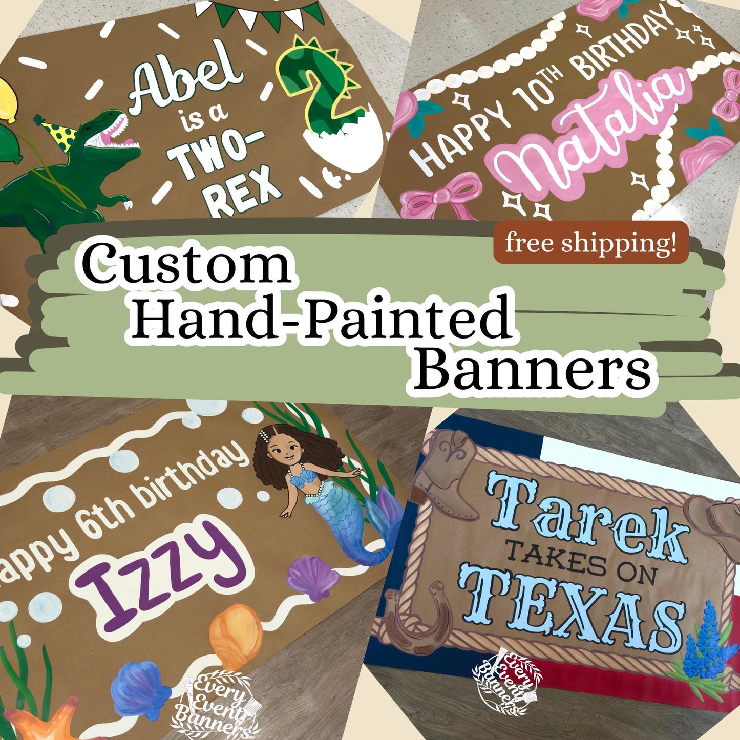 Custom Banner, Painted Butcher Paper, Personalized Party Decor, Event/Birthday/Engagement Classroom/Christmas Banner