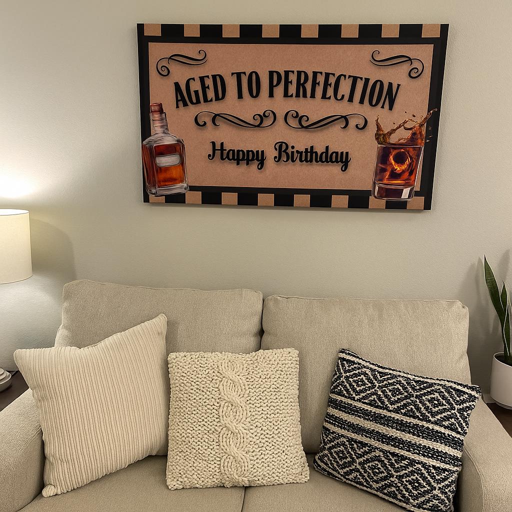 Aged to perfection, Men’s whiskey birthday banner, Digital download 3x5ft