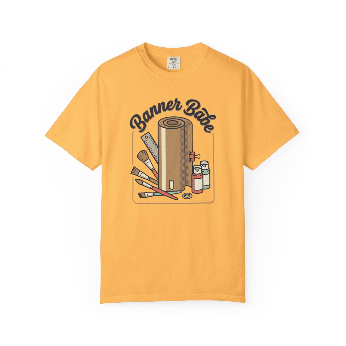 Banner Babe T-shirt | Craft Supplies Illustration, Paint Brushes, Roll of Paper