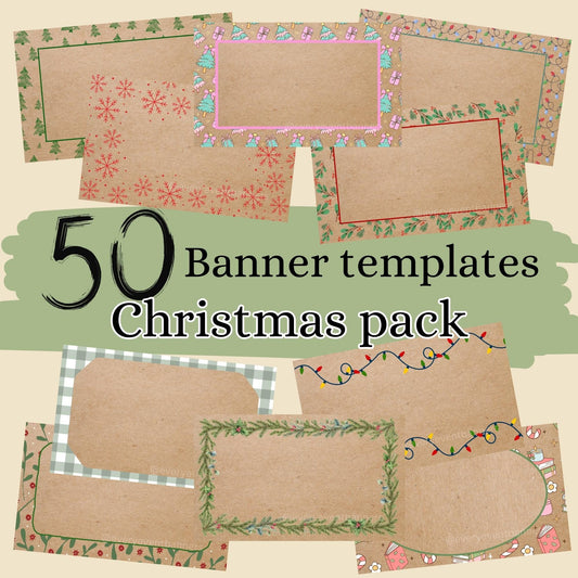 Christmas borders pack of 50! Painted banner editable Canva templates instant digital download