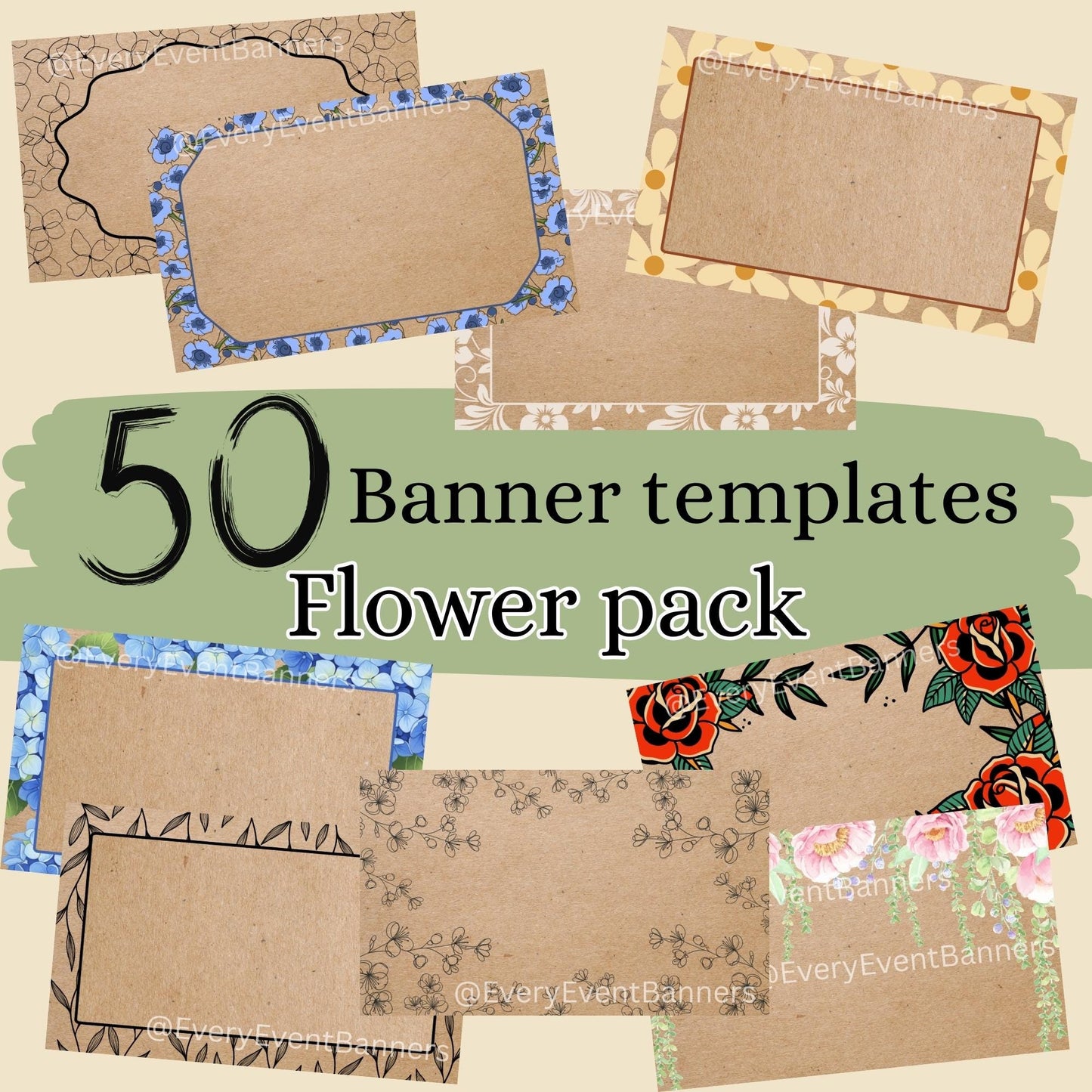 Flower Borders pack of 50! Fully editable Canva designs for banner artists