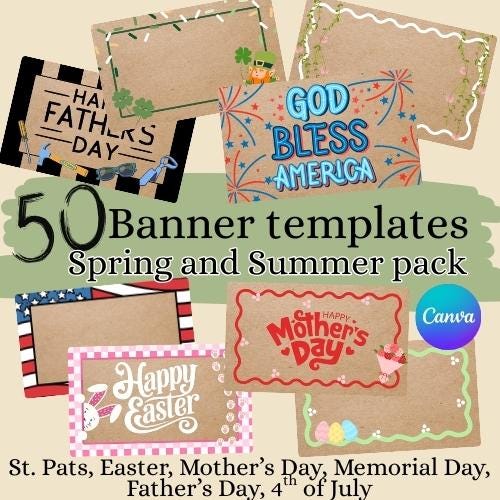 Spring & Summer Banner Templates, 50 Canva Designs (Digital Download)