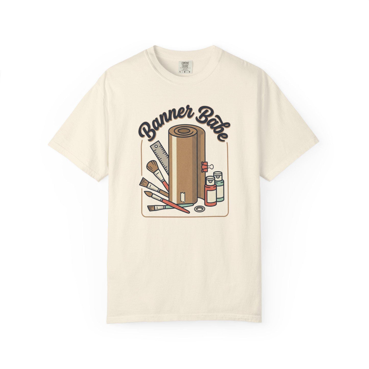 Banner Babe T-shirt | Craft Supplies Illustration, Paint Brushes, Roll of Paper