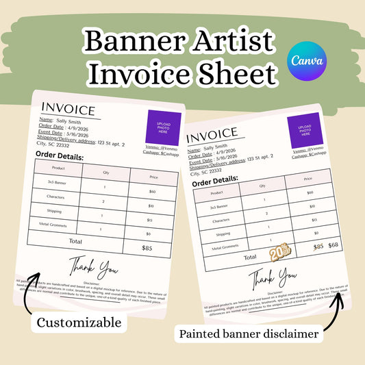 Banner artist invoice template, Canva, fully editable