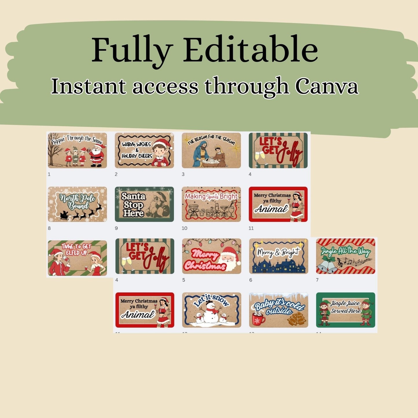 15 Full Christmas banner mockups, fully editable Canva templates