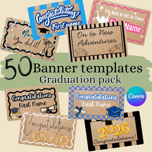 Graduation Banner Templates, 50 Canva Custom Designs (Digital Download)